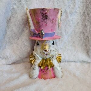 NWT Jolie Fleur Pink/White/Gold Speckled Easter Bunny Bust Top Hat Spring Decor